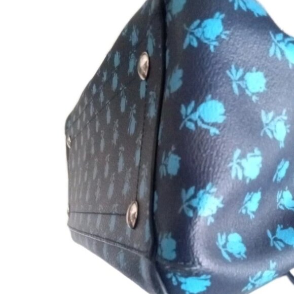 Like New Coach Badlands Margot Blue Navy Floral Satchel Carryall Women Purse Bag - Picture 7 of 15